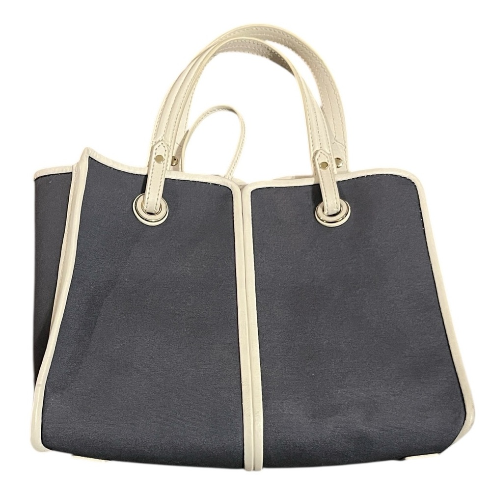 Kate Spade Sam Medium Canvas Plunge Satchel in Denim & White - Picture 2 of 13